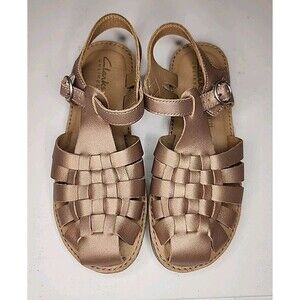 Clarks Imogen Girls Junior Bronze Leather  Sandals Size 13.5